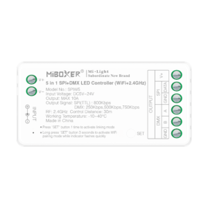 <b>SPIW5 </b><br />5 in 1 SPI+DMX LED Controller (WiFi+2.4G)